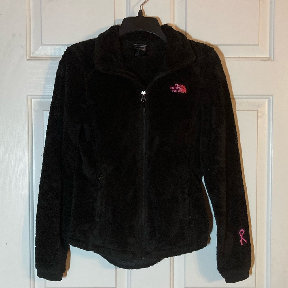 The North Face Women’s Black Osito Fleece Jacket with Pink Ribbon and Logo